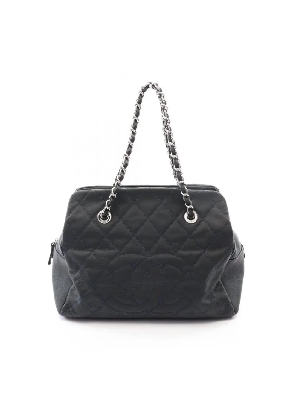 Chanel Tote Bag Quilted Black Leather CC Logo Chain